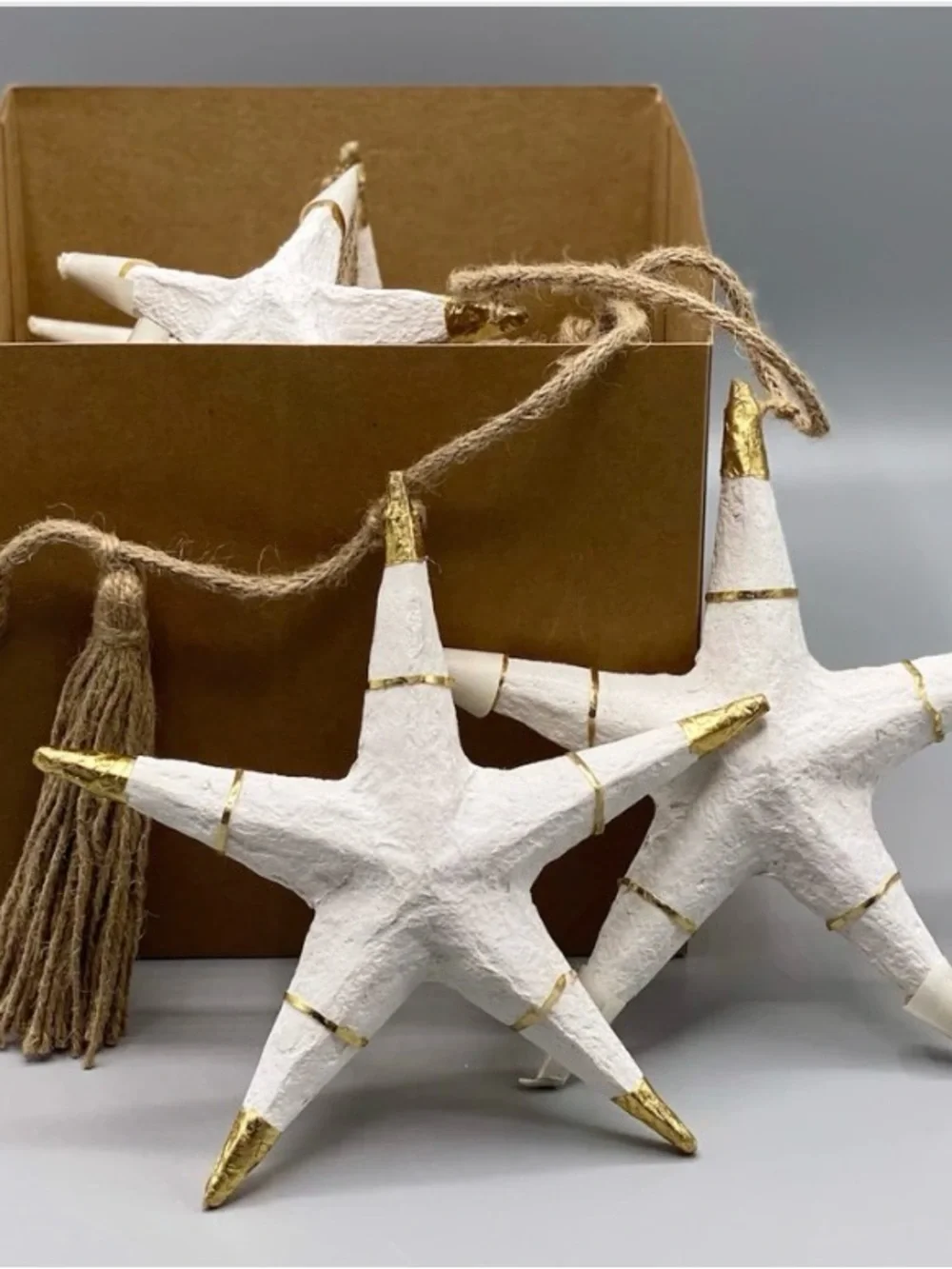 Anthropologie Stars and Orbs Christmas Garland White Metallic Gold 72